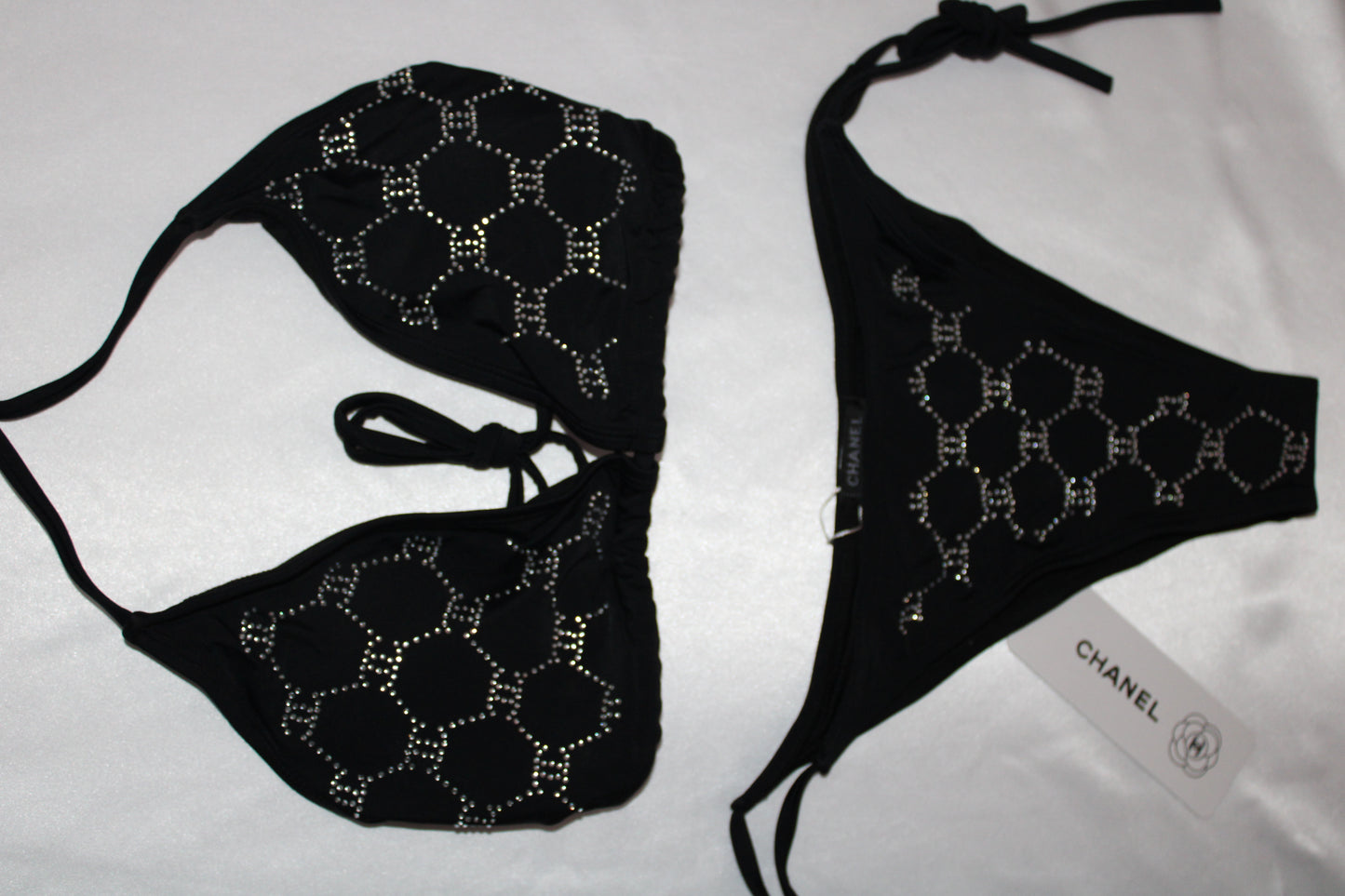 Black Crystal-Embellished Two-Piece Swimsuit
