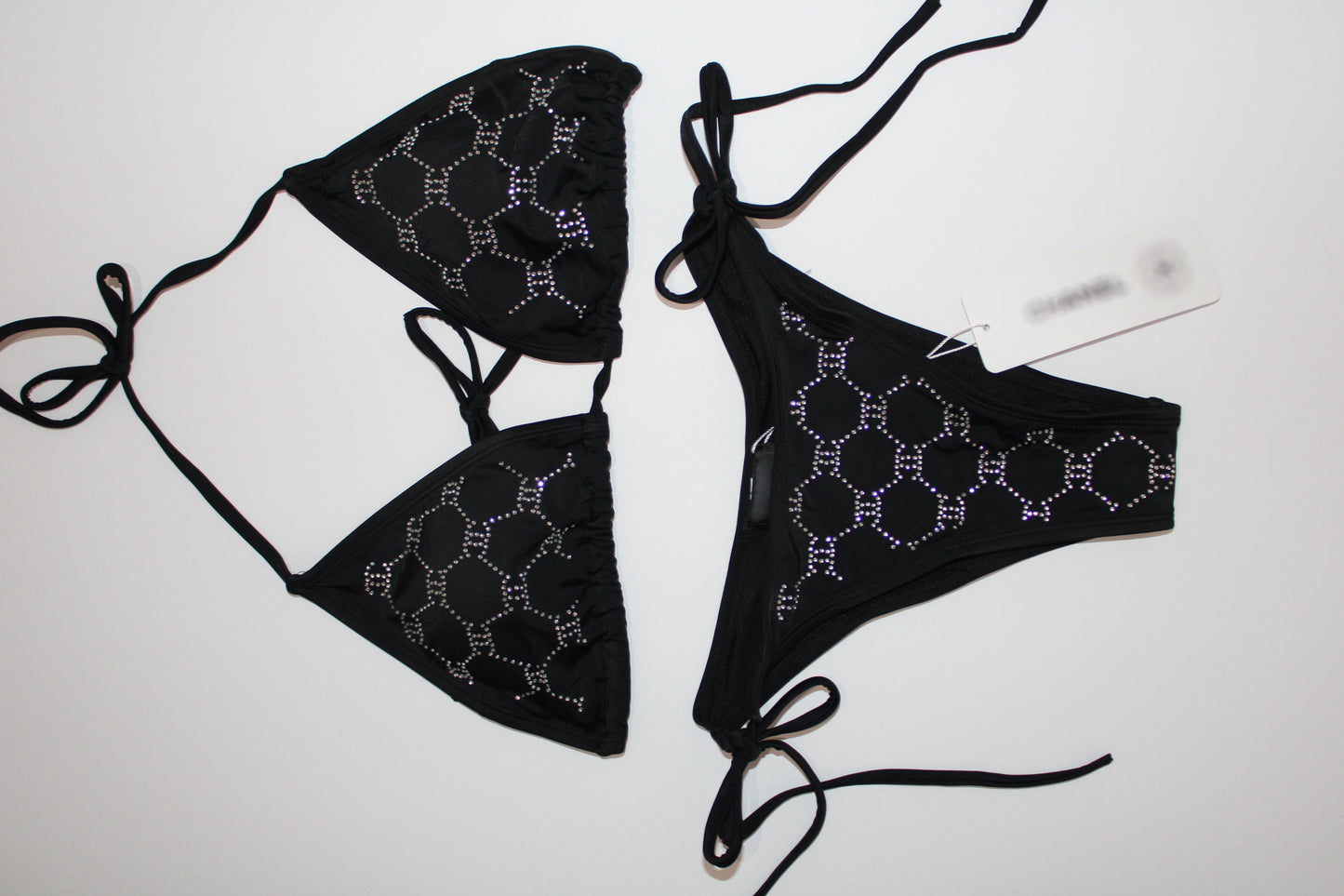 Black Crystal-Embellished Two-Piece Swimsuit