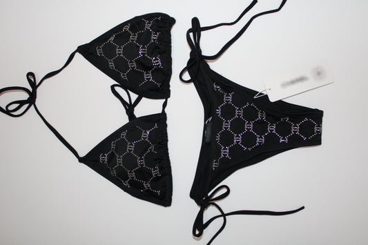 Black Crystal-Embellished Two-Piece Swimsuit