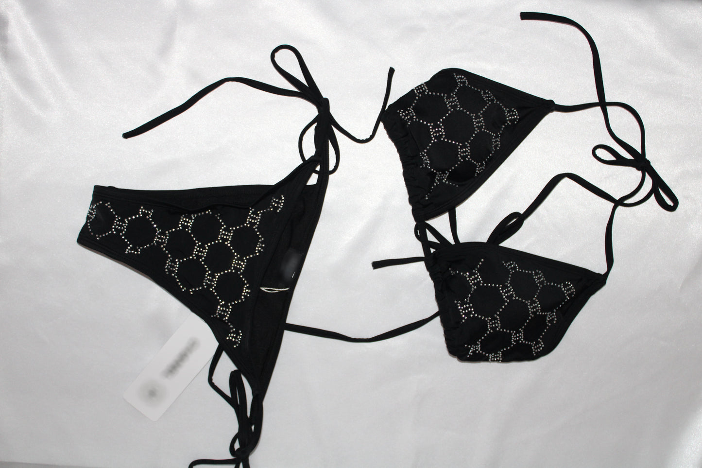 Black Crystal-Embellished Two-Piece Swimsuit