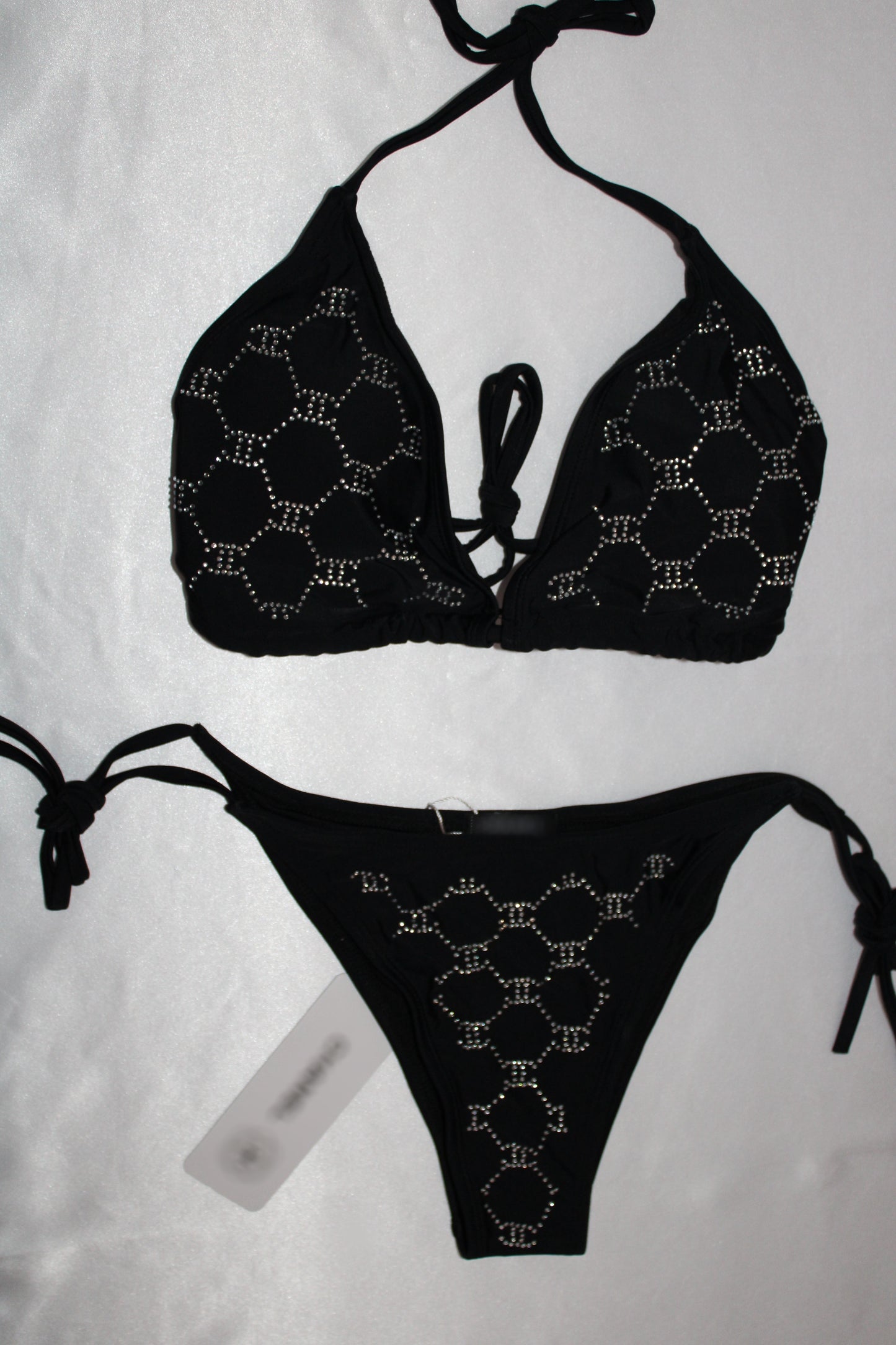 Black Crystal-Embellished Two-Piece Swimsuit