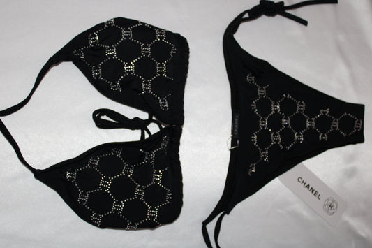 Black Crystal-Embellished Two-Piece Swimsuit